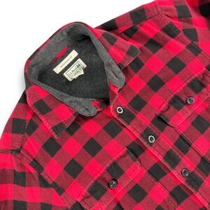 LL Bean Flannel Shirt Jacket Mens S Red Black Plaid Fleece Lined Traditional Fit